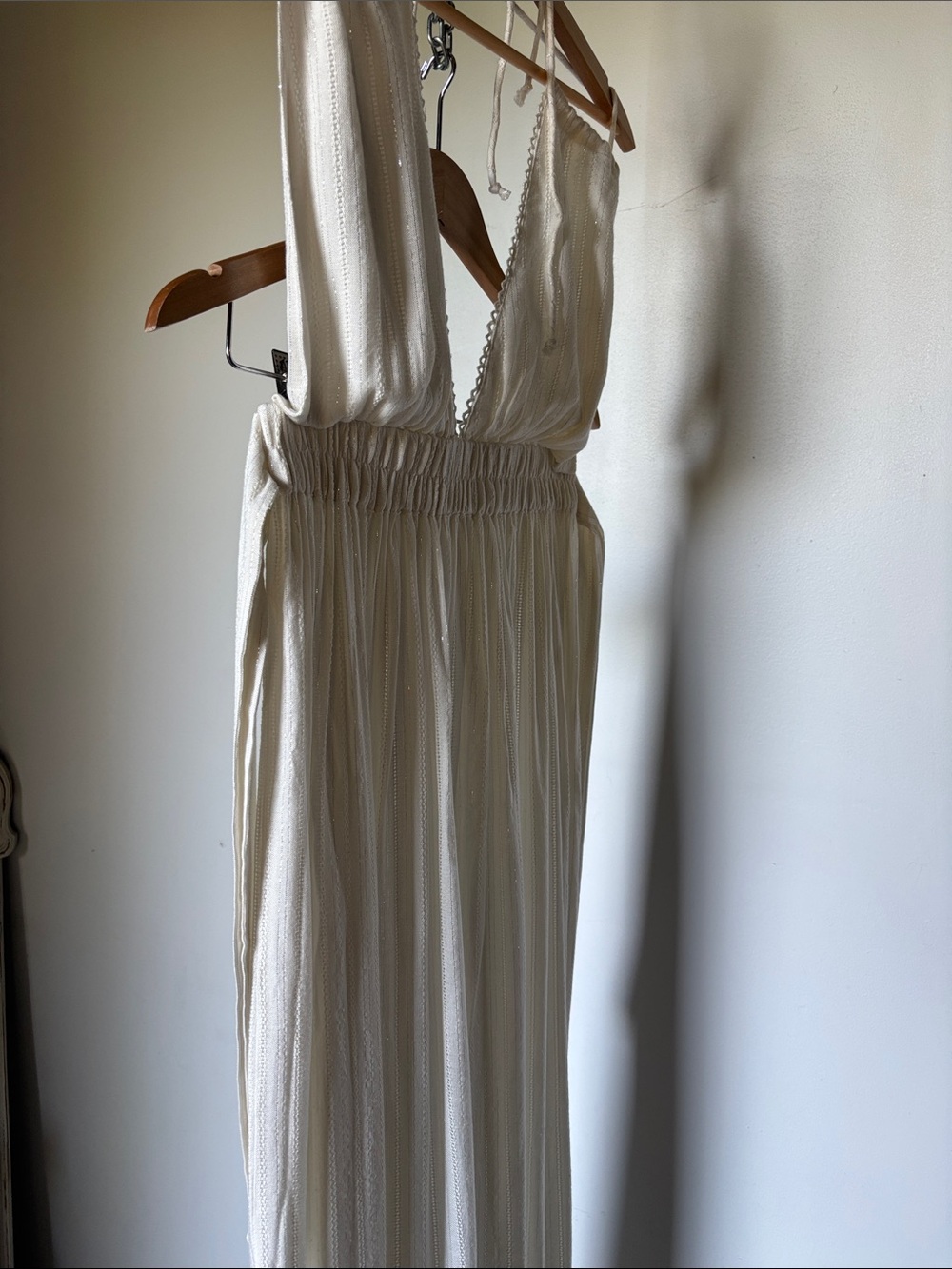 America & Beyond Blanc De Blanc Halter Maxi Dress Silver Lurex Stripe Size Small - Picture 6 of 11